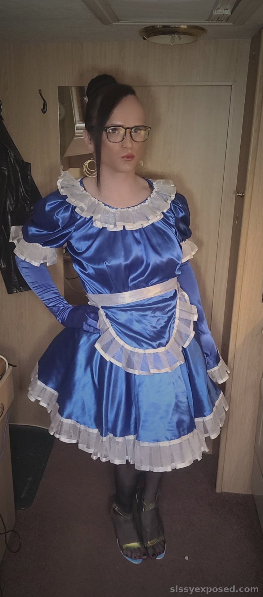 Royal blue satin maid outfit
