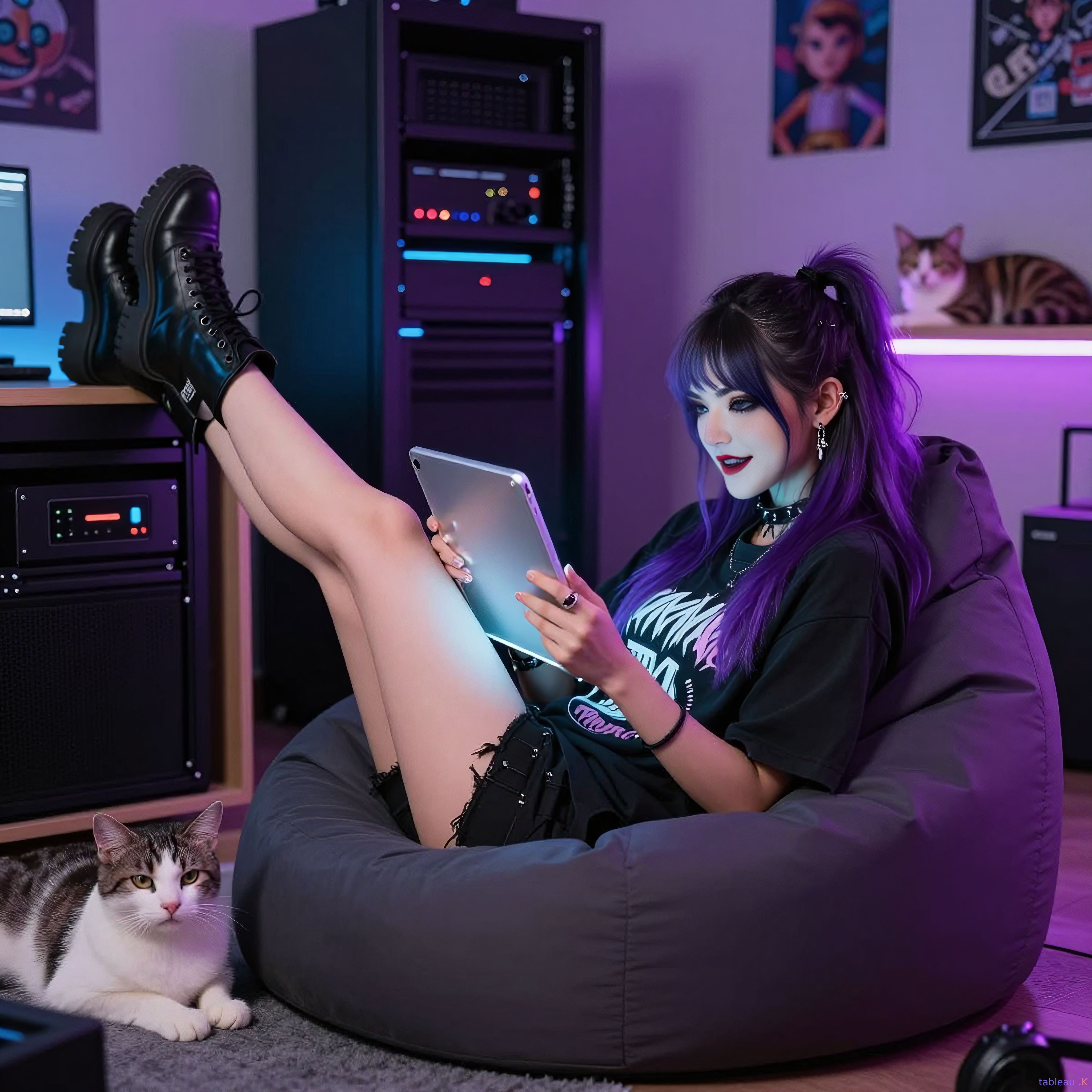 Cat lady on the beanbag