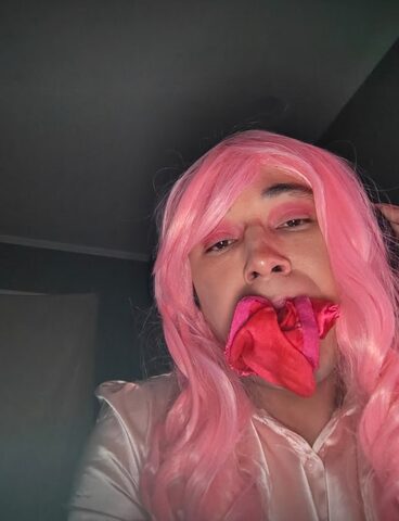 Satin wearing sissy bimbo exposed